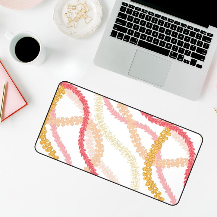 Plumeria Lei Desk Mat - Anti-Slip Neoprene Large Mouse Pad