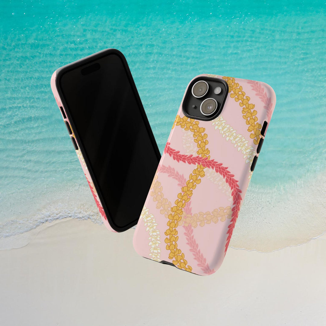Tough Dual Layer Phone Case | Pink Plumeria Lei Design for iPhone & Samsung