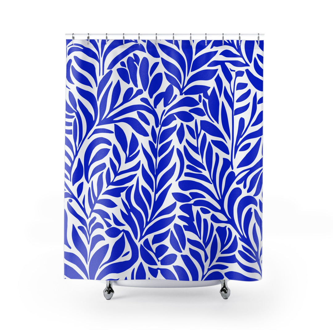 Abstract Botanical Shower Curtain | Blue & White Waterproof Bathroom Decor