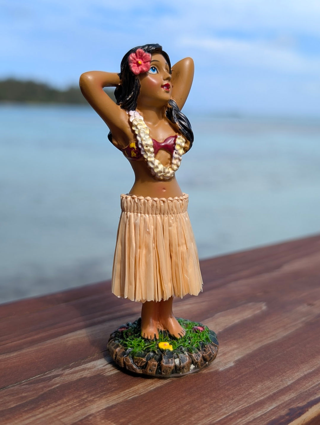 Hawaiian Dashboard Hula Doll Set (2) | Hand Painted Grass Skirt Tropical Car Decor