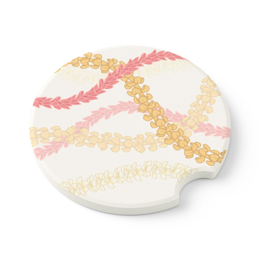 Hawaiian Flower Lei Soapstone Car Coaster Set (2) | Tropical Car Accessories