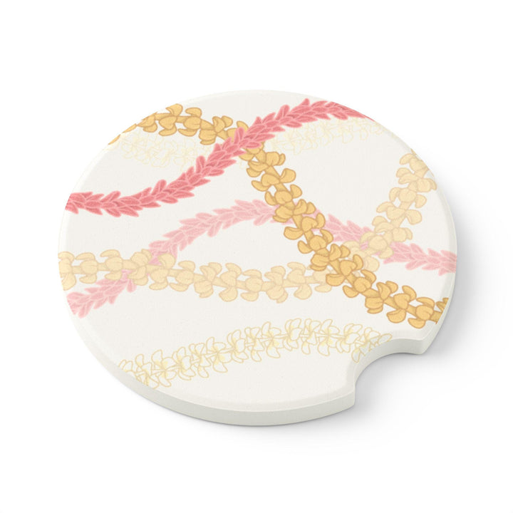 Hawaiian Flower Lei Soapstone Car Coaster Set (2) | Tropical Car Accessories