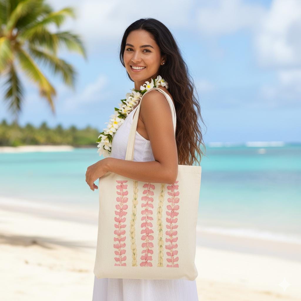 Floral Lei Vertical 15"x16" Canvas Tote - Heavy-Duty Eco-Friendly Market Bag