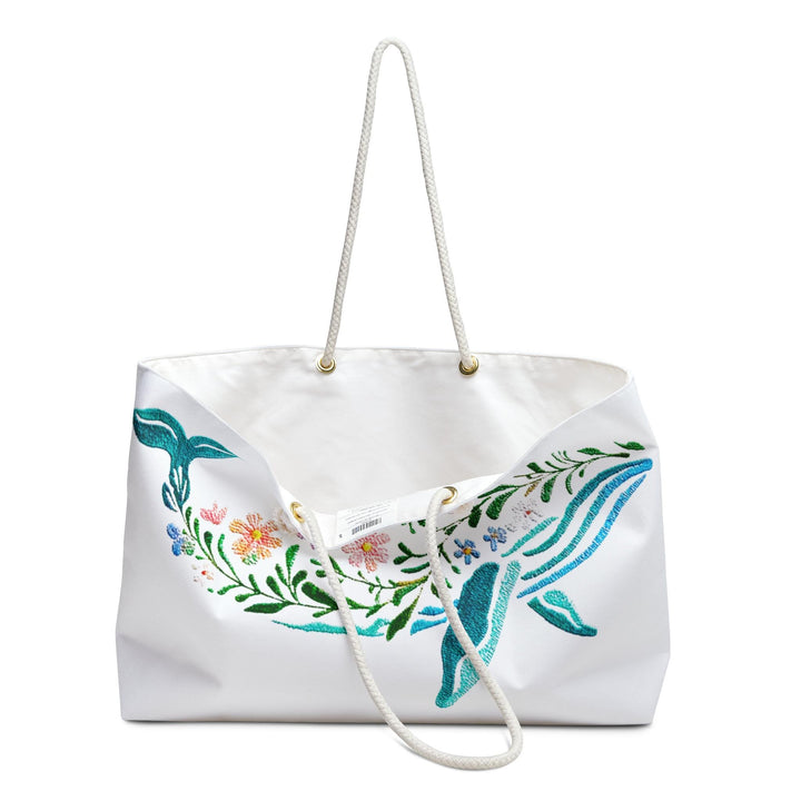 Floral Whale Weekender Travel Bag | Oversized 24" Coastal Tote with Rope Handles