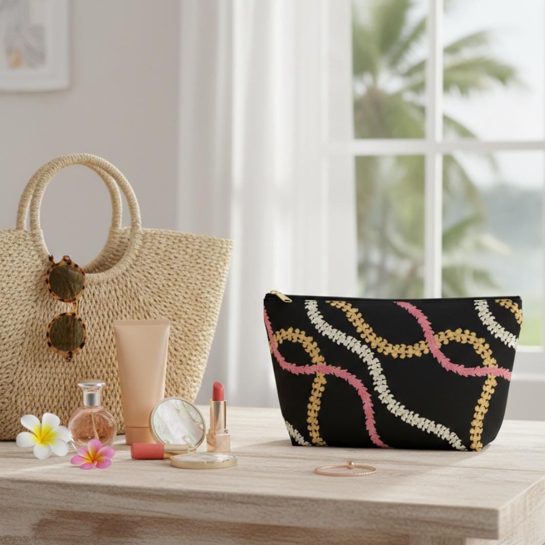 Hawaiian Lei Accessory Pouch, Tropical Floral Makeup Bag, Bridesmaid Gift