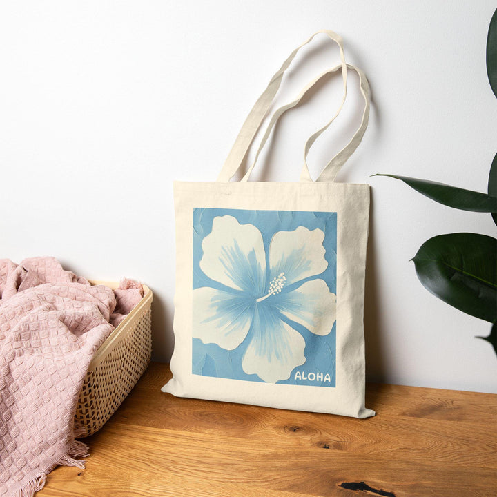 Blue Hibiscus 15"x16" Canvas Tote Bag | Heavy-Duty Cotton Market Bag