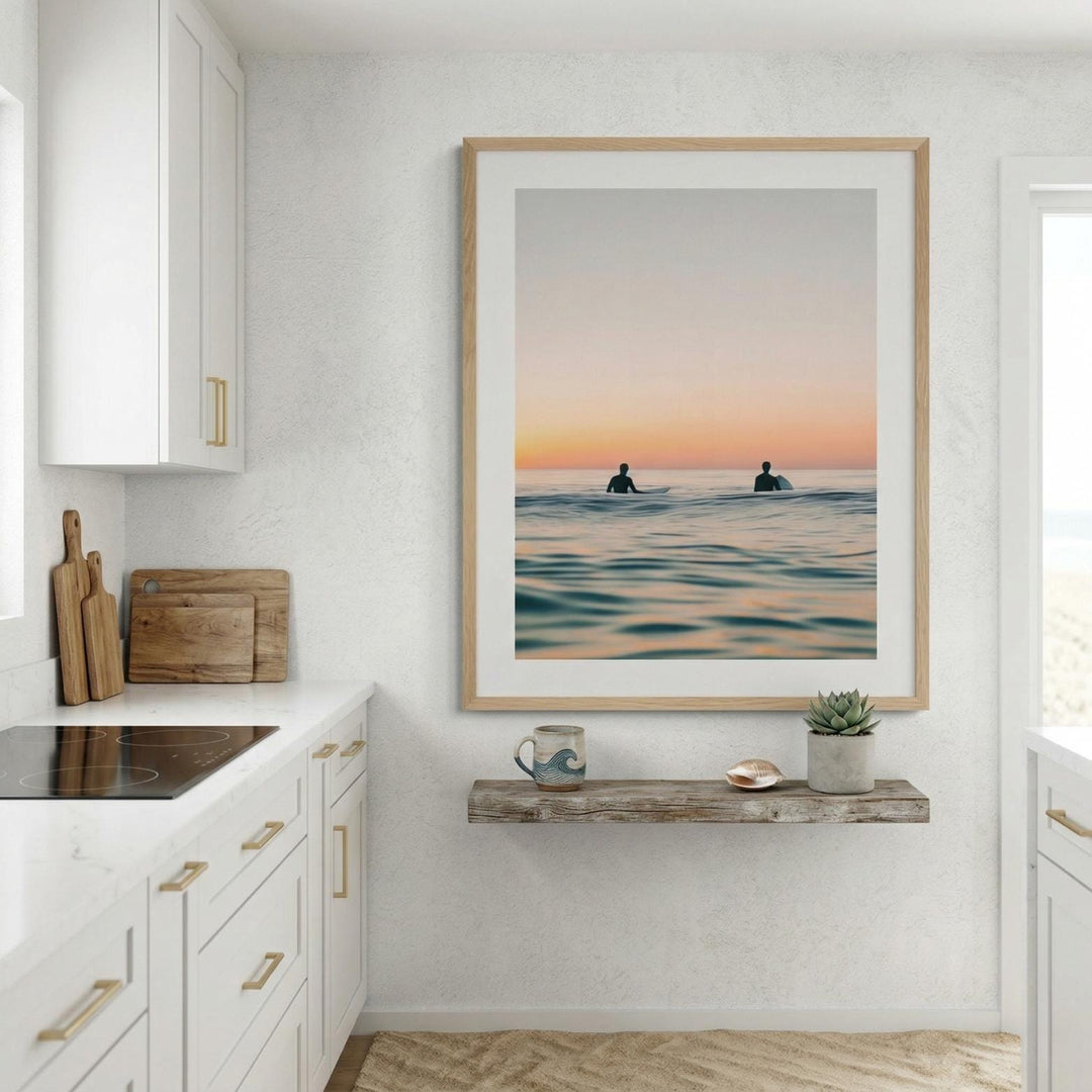 "Between Sets" Surfer Print, Minimalist Coastal Fine Art Wall Decor
