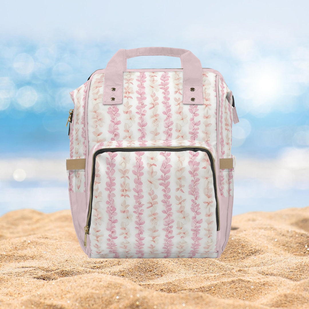 Pink Diaper Bag Backpack, Soft Plumeria Lei Floral Print
