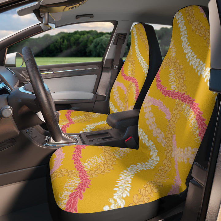 "Sunshine State Of Mind" Hawaiian Flower Lei Seat Covers (2) | Universal Fit Tropical Floral Protection