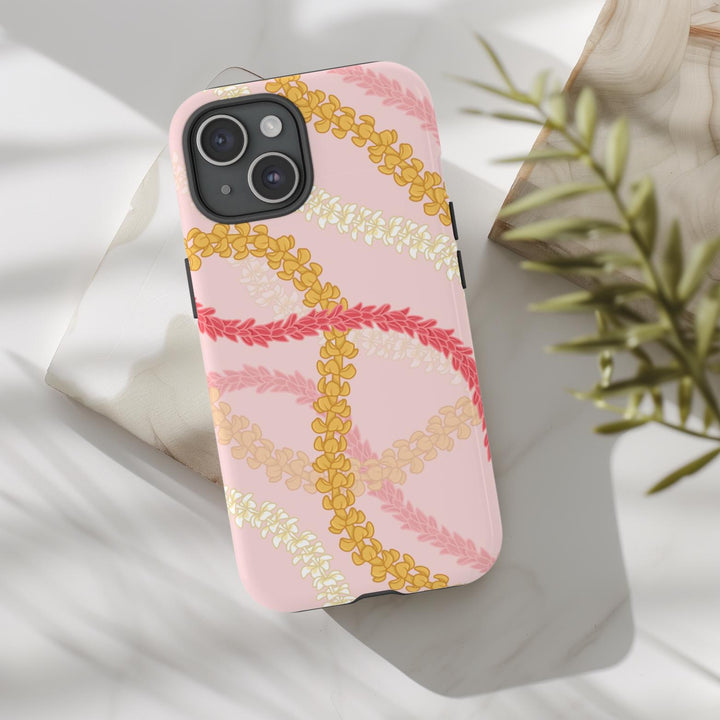 Tough Dual Layer Phone Case | Pink Plumeria Lei Design for iPhone & Samsung
