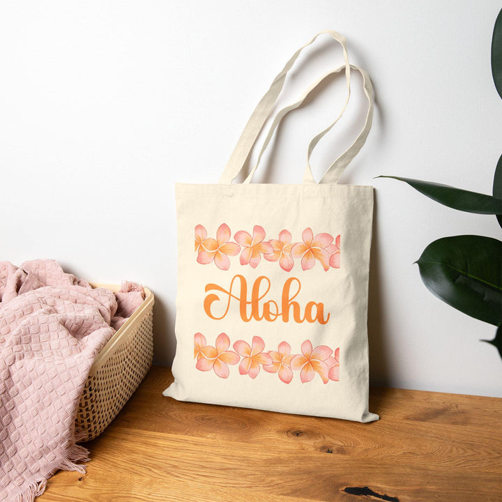 "Aloha" 15"x16" Canvas Beach Tote Bag - Heavy-Duty Cotton Market Bag