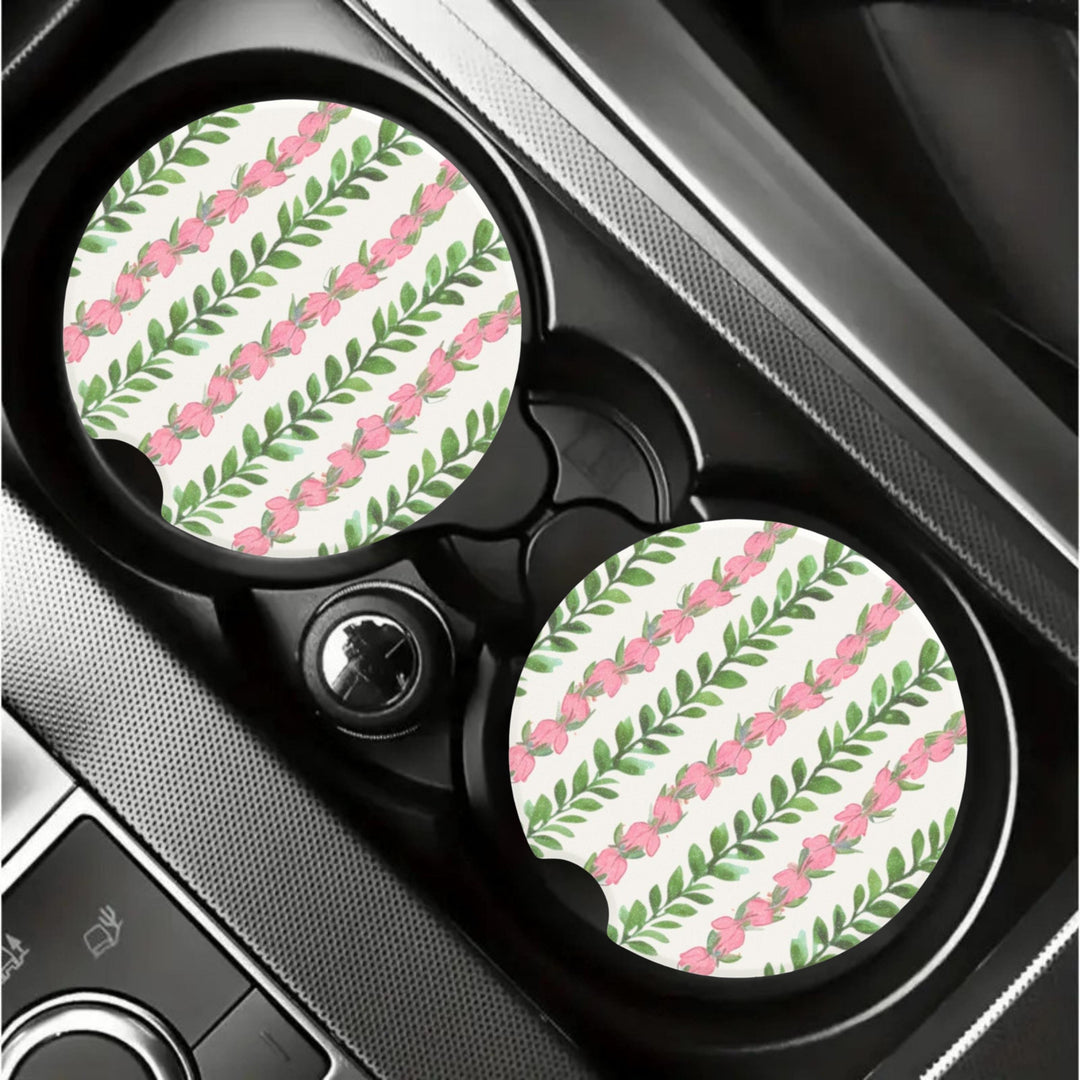 Flower Lei Car Coasters (Set of 2) | Soapstone Universal Fit Cup Holder Protector