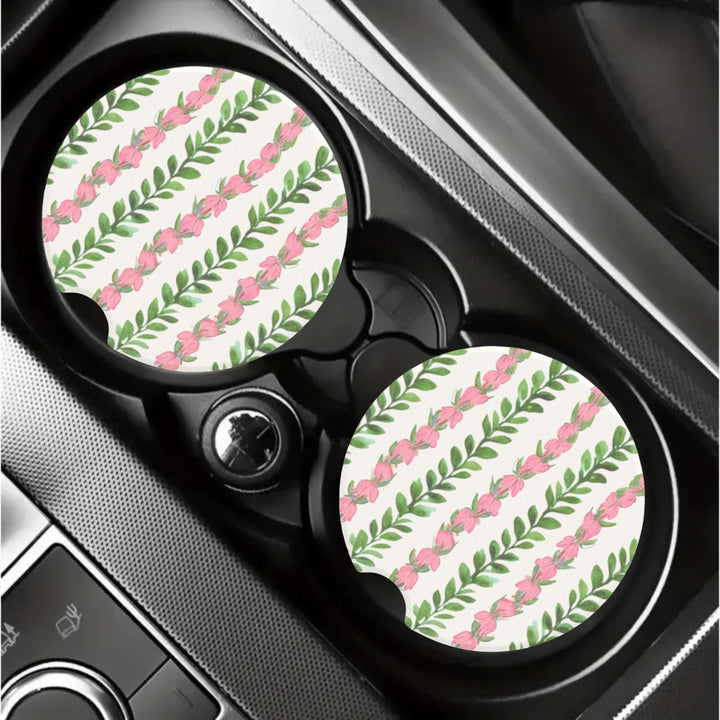 Flower Lei Car Coasters (Set of 2) | Soapstone Universal Fit Cup Holder Protector