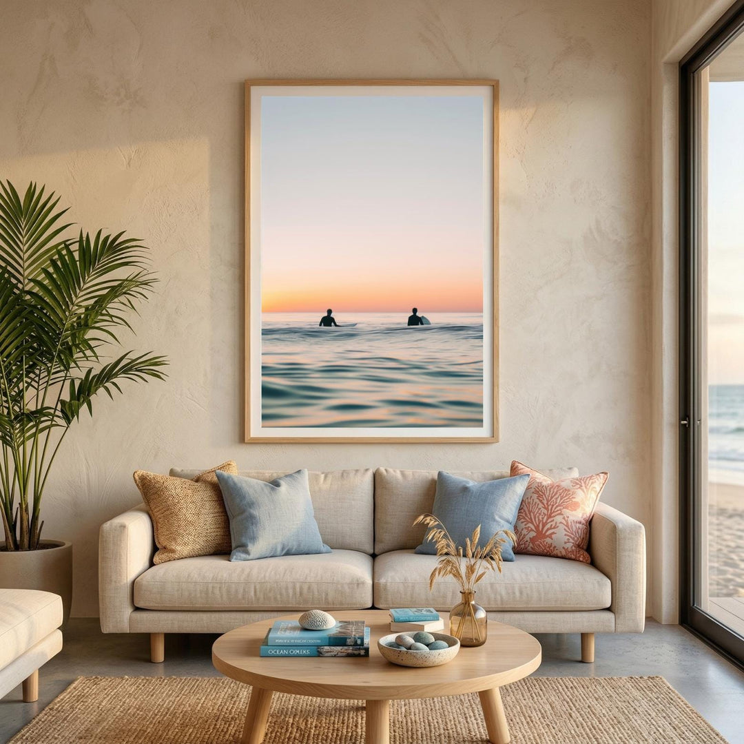 "Between Sets" Surfer Print, Minimalist Coastal Fine Art Wall Decor