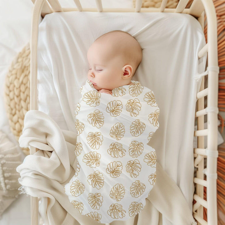Baby Swaddle Blanket – Monstera Print Newborn Wrap | Cozy Lightweight Jersey