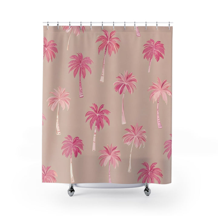 Coco Beach Pink Coconut Palm Shower Curtain | Preppy Aesthetic & Waterproof Decor