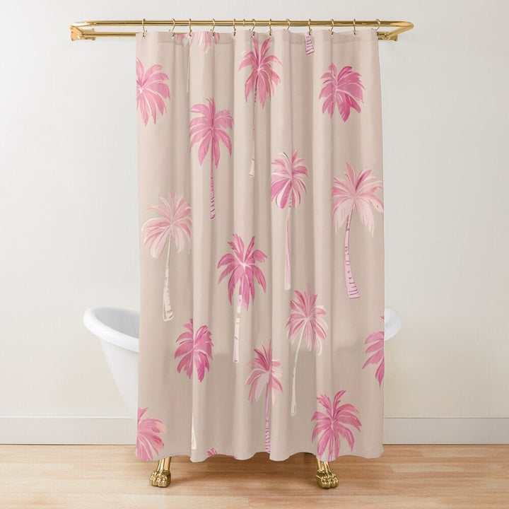 Coco Beach Pink Coconut Palm Shower Curtain | Preppy Aesthetic & Waterproof Decor
