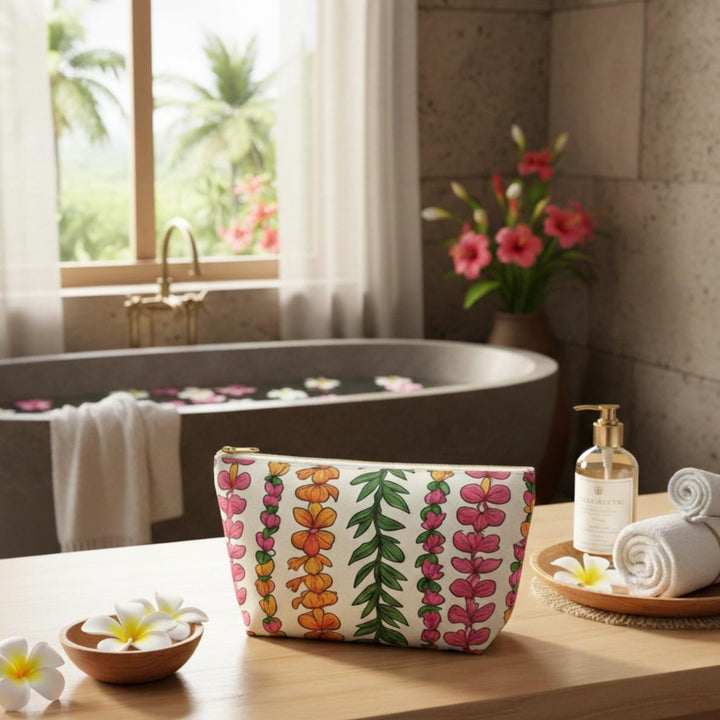 Hawaiian Lei Luxury Accessory Pouch – Tropical Floral Makeup & Travel Ba
