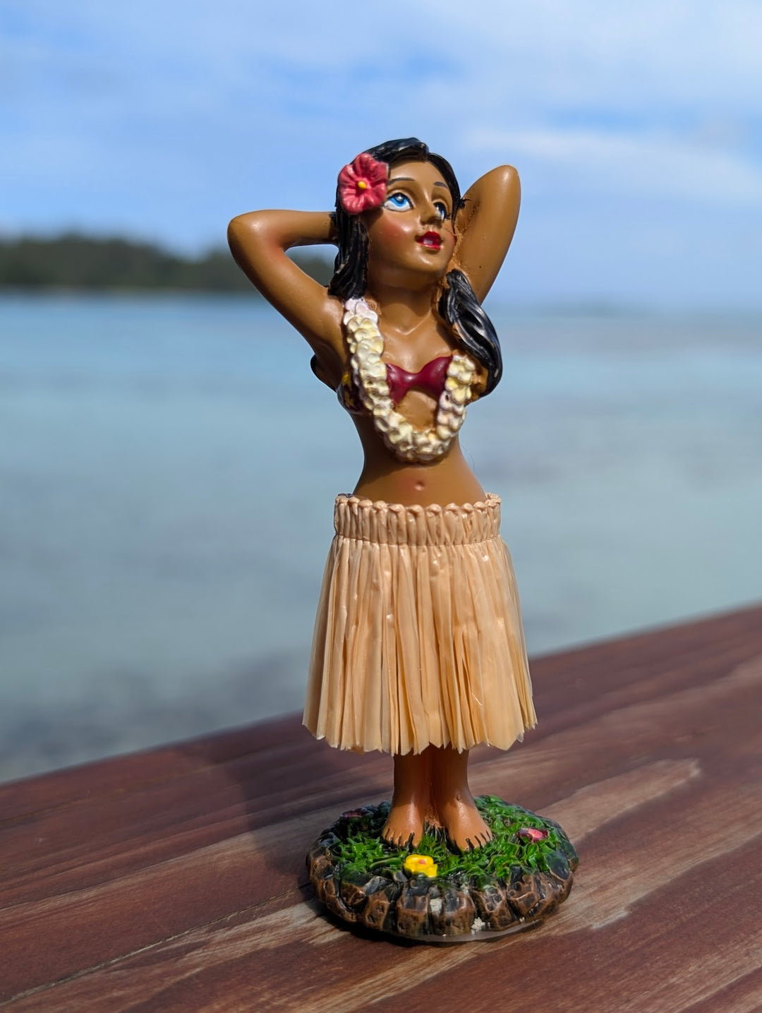 Hawaiian Dashboard Hula Doll Set (2) | Hand Painted Grass Skirt Tropical Car Decor