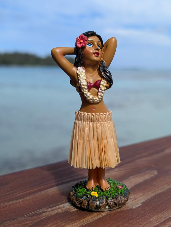 Hawaiian Dashboard Hula Doll Set (2) | Hand Painted Grass Skirt Tropical Car Decor