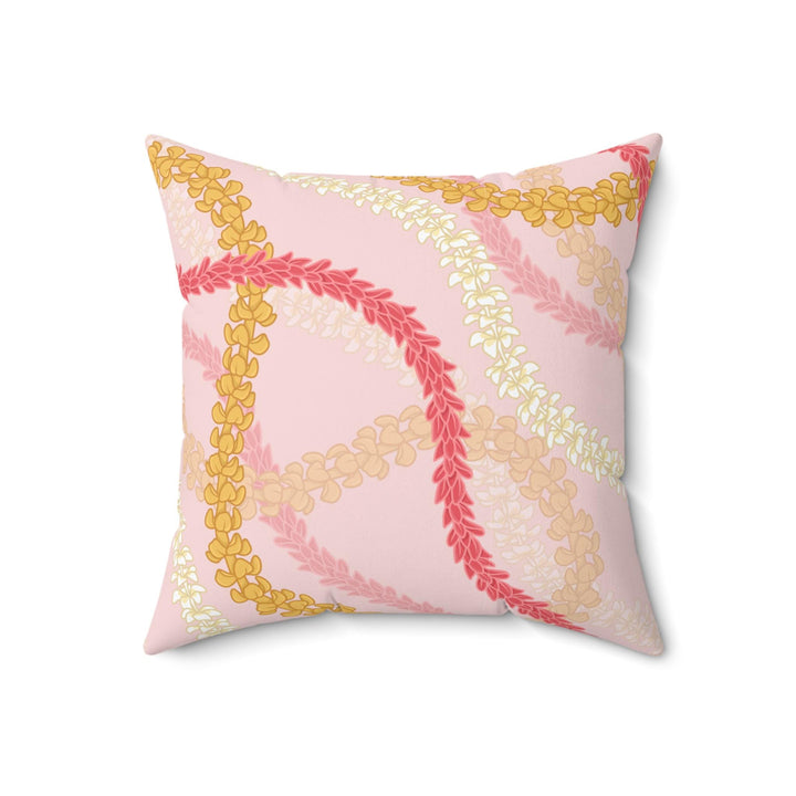 Flower Lei Throw Pillow | Double-Sided Pink Plumeria Floral Cushion