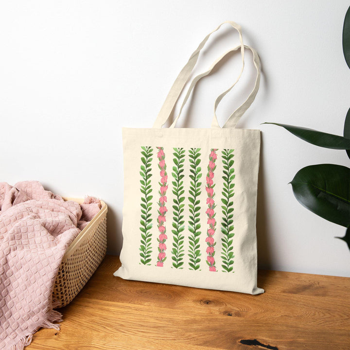 Waikiki Floral Lei 15"x16" Canvas Market Tote - Heavy-Duty Eco Cotton Bag