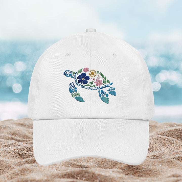 Embroidered Sea Turtle Dad Hat | Chino Cotton Coastal Baseball Cap