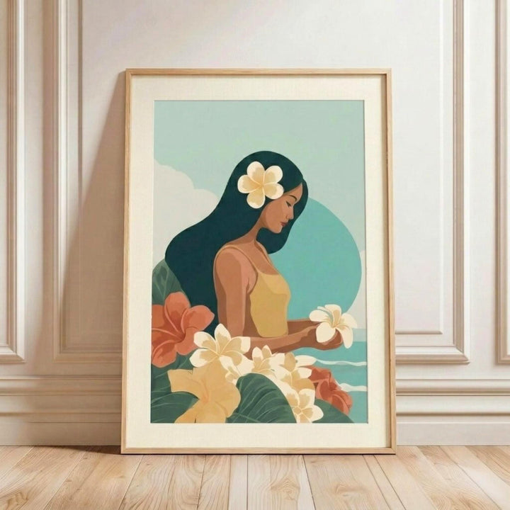 Vintage Hawaiian Coastal Art Print | Tropical Floral Watercolor Poster