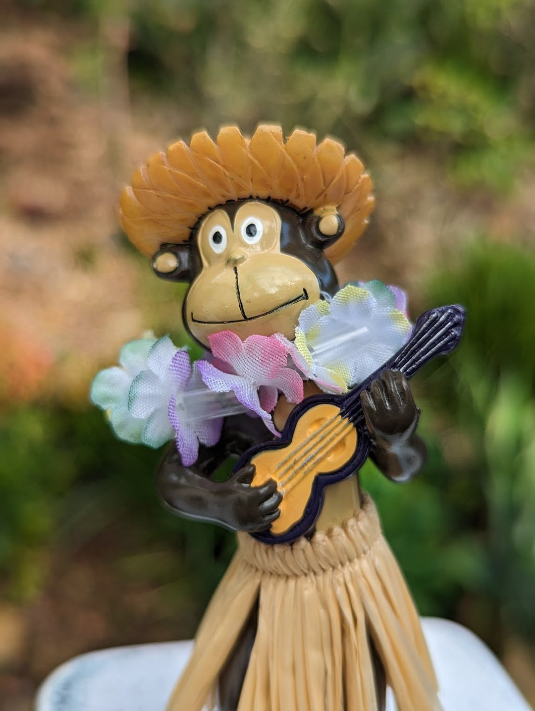 Dashboard Hula Doll: Cheeky Monkey, Aloha Vibes - Adhesive Base Mount