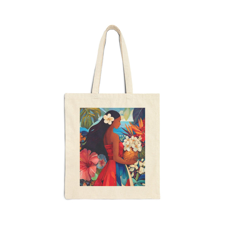 "Island Goddess" 15"x16" Canvas Tote Bag - Heavy-Duty Artistic Print Beach Bag