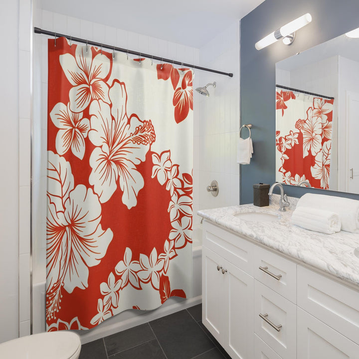 Red Hibiscus Shower Curtain - Waterproof Tropical 72x72