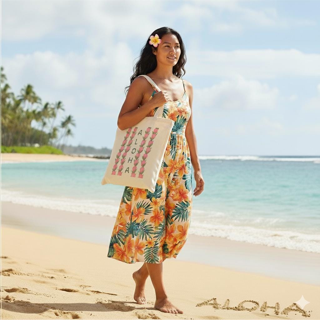 "ALOHA" Flower Lei 15"x16" Canvas Tote Bag - Heavy-Duty Eco Market Bag