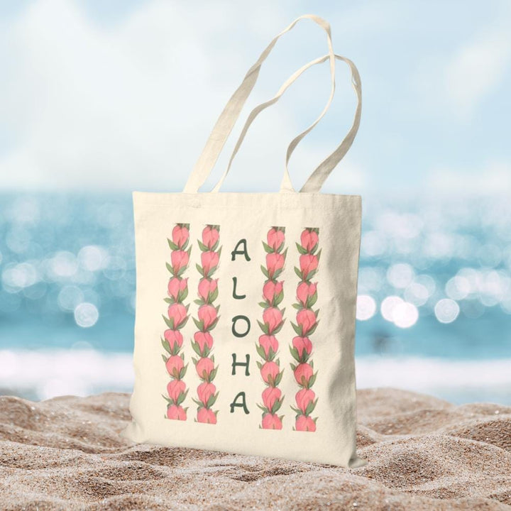 "ALOHA" Flower Lei 15"x16" Canvas Tote Bag - Heavy-Duty Eco Market Bag