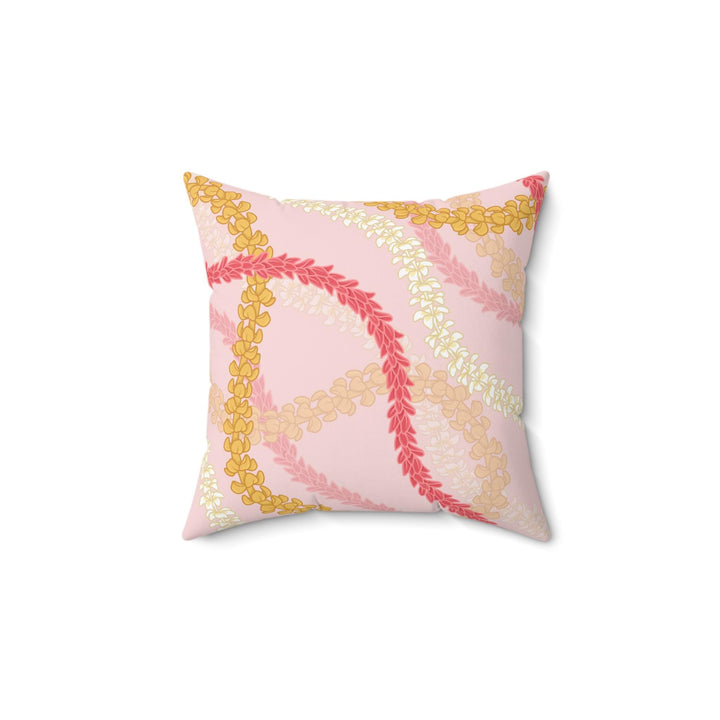 Flower Lei Throw Pillow | Double-Sided Pink Plumeria Floral Cushion
