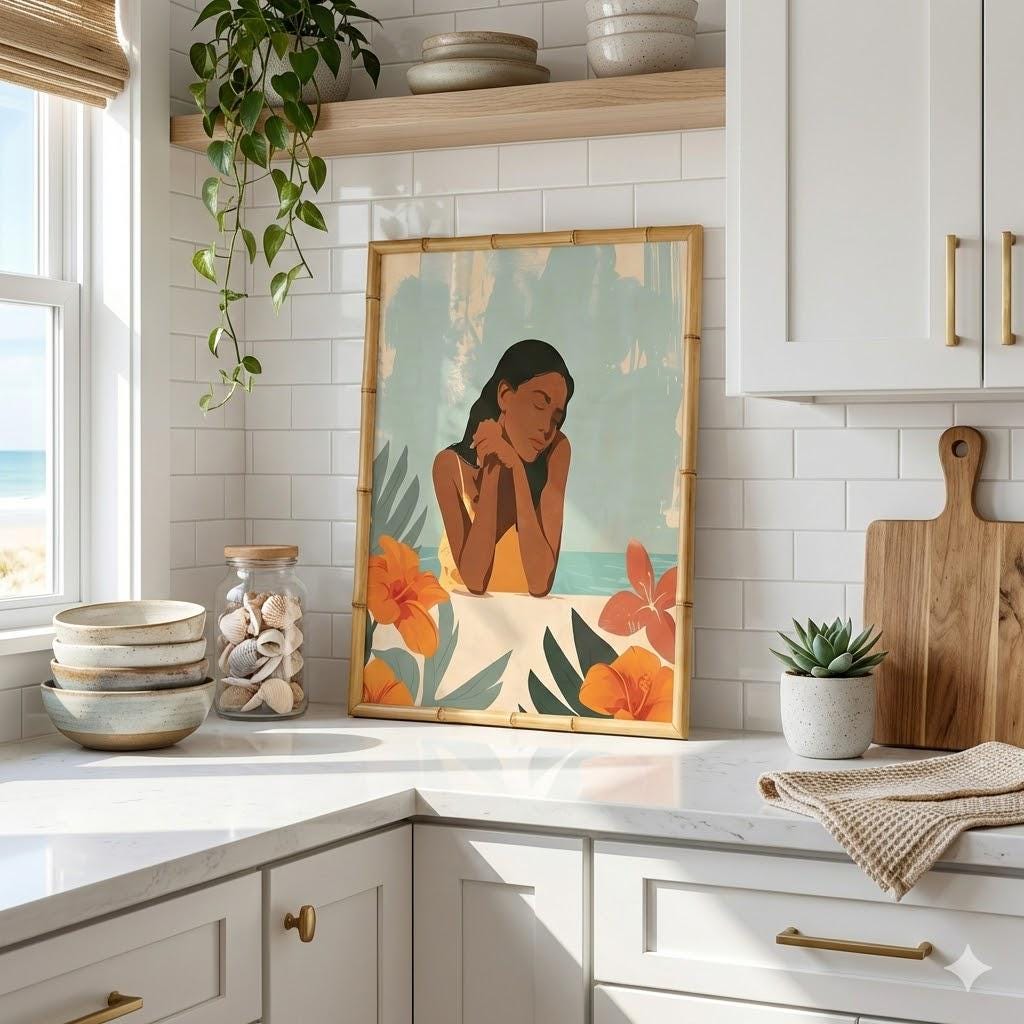 Vintage Hawaiian Island Girl Poster | Retro Coastal Wall Art Print