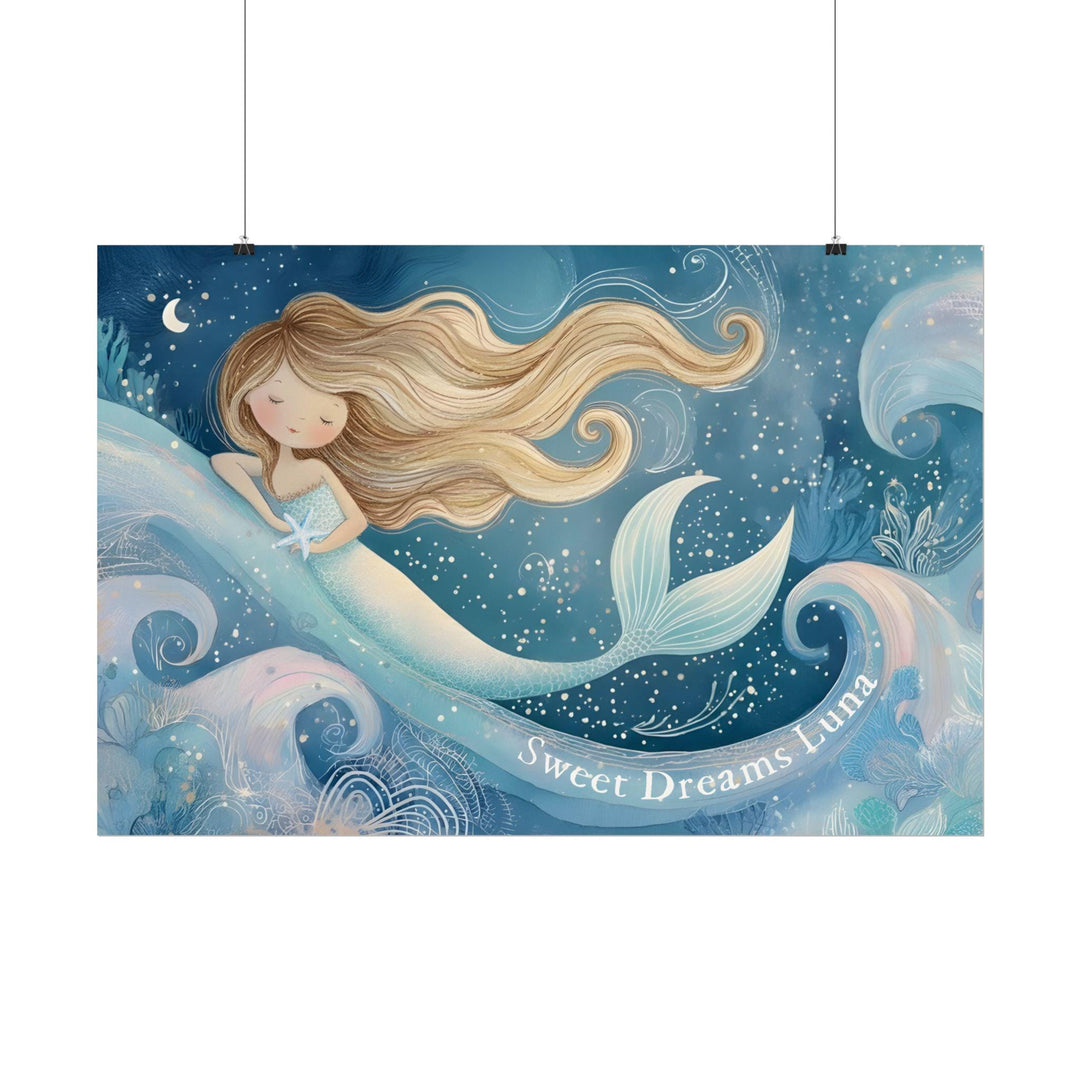 Personalized Watercolor Mermaid Nursery Art, Custom Name Ocean Print, Coastal Baby Shower Gift