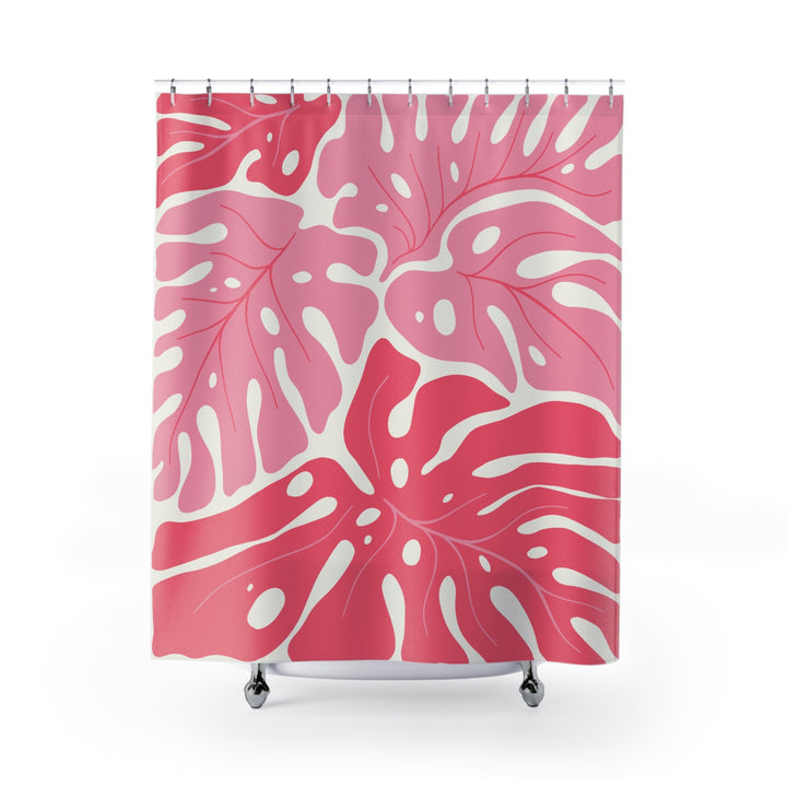 Pink Monstera Shower Curtain 71"x74" | Tropical Botanical & Matisse Inspired Decor