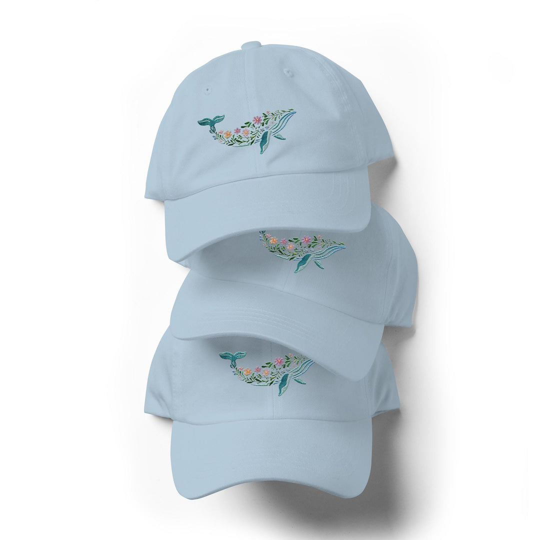 Floral Humpback Whale Embroidered Dad Hat | Chino Cotton Twill Surf Cap