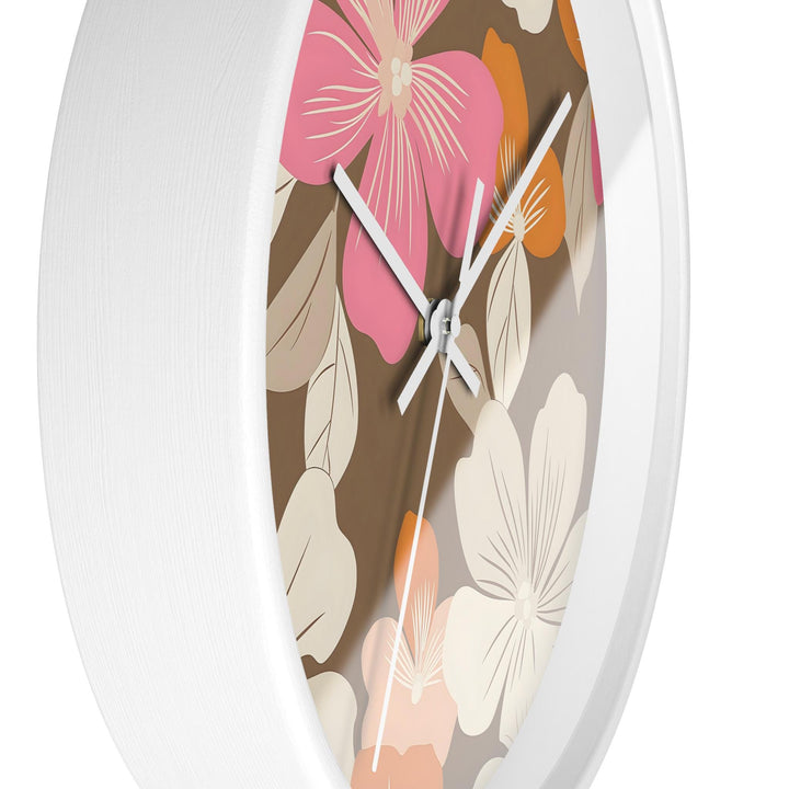 Hawaiian Flower Lei Tropical Wall Clock | Silent Quartz Floral Print Decor | Beach House & Coastal Gift