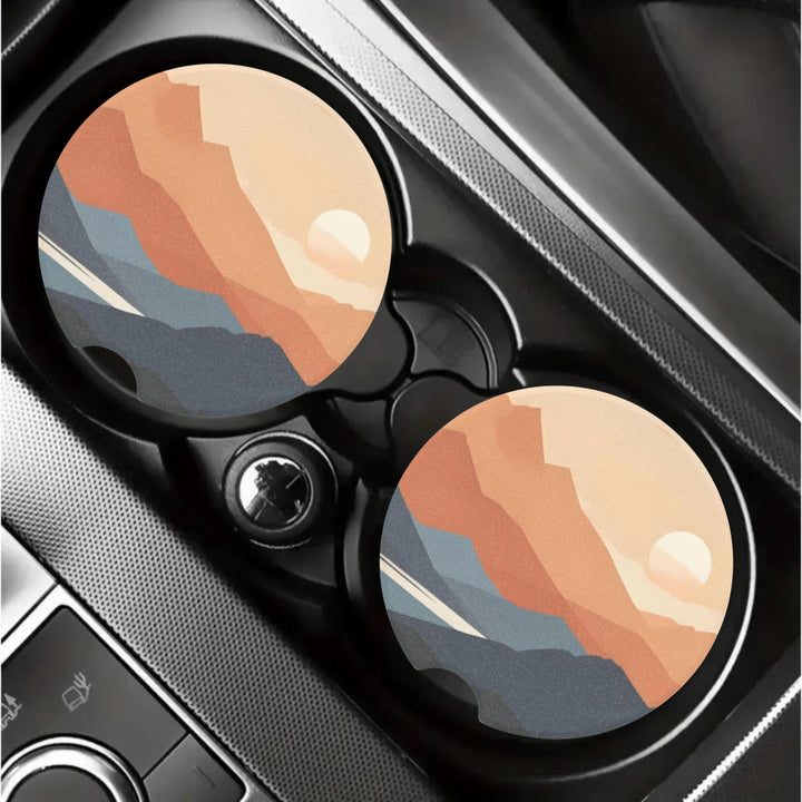 Endless Summer Soapstone Car Coaster Set (2) | Mountain Sunset Retro Boho Decor