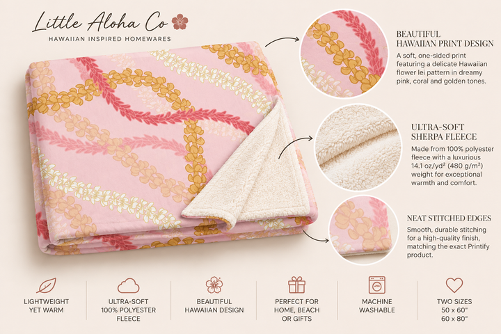 Pink Hawaiian Flower Lei Sherpa Fleece Throw Blanket