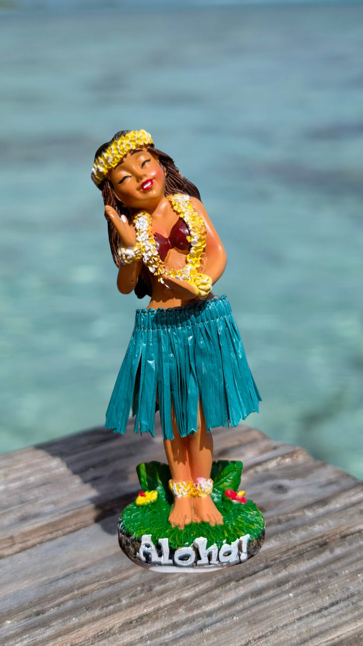 Hawaiian Dashboard Hula Doll (4 inch) | Hand Painted w/ Natural Grass Skirt & Tropical Decor