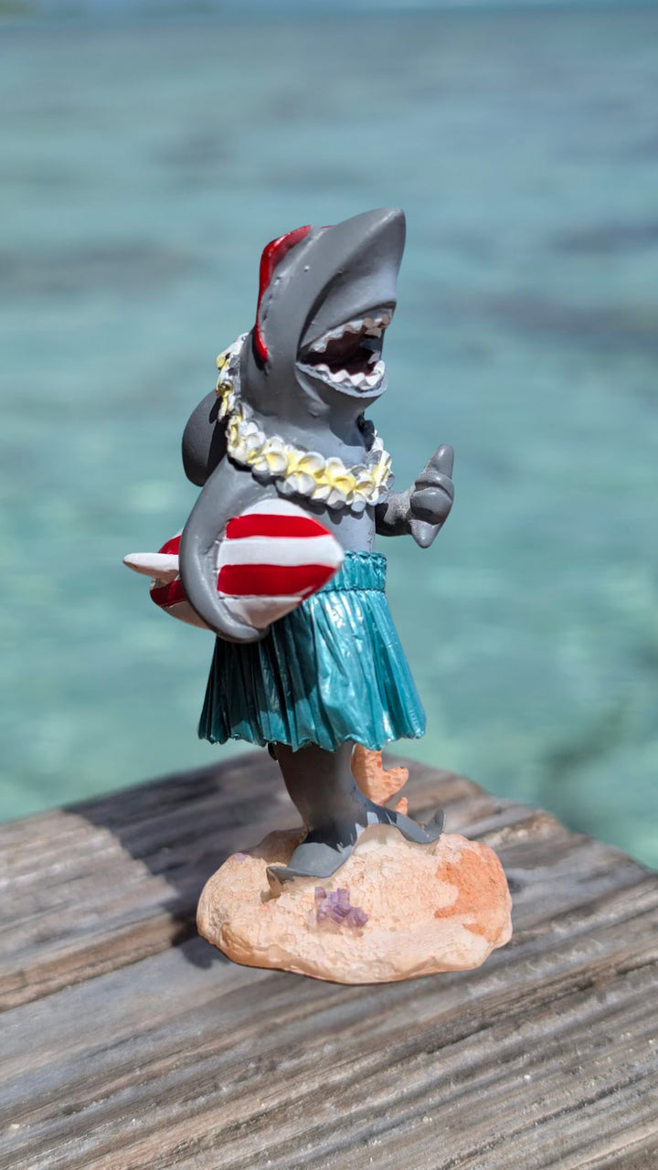 Surfing Shark Dashboard Hula Doll (4.3") | Handcrafted Wobbling Tropical Car Decor