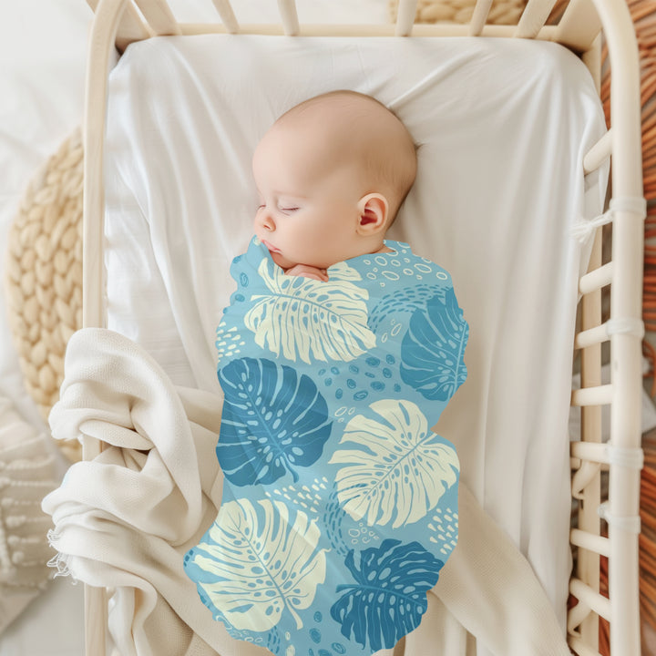 Baby Swaddle Blanket - Monstera Leaf Design | Soft Infant Wrap | Tropical Baby Gift