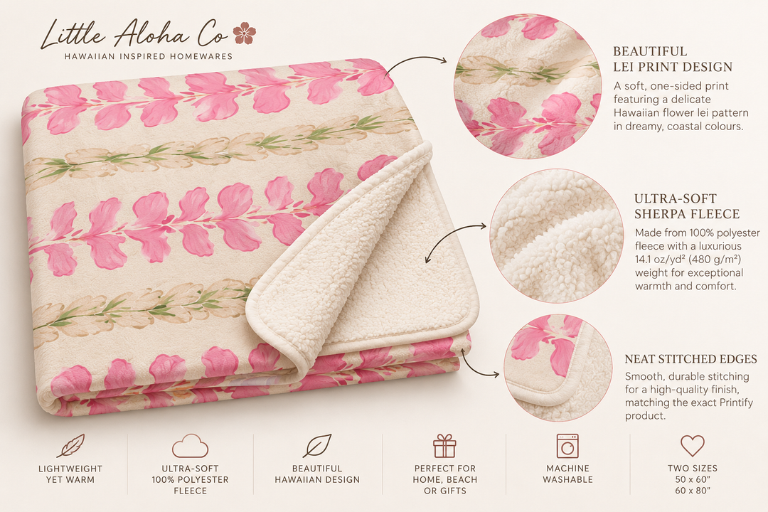 Hawaiian Flower Lei Sherpa Fleece Throw Blanket | Pink Abstract Print