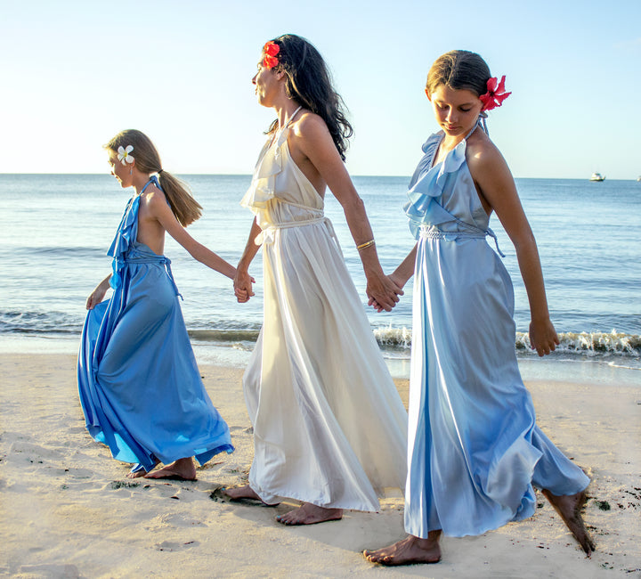 Silk Maxi Dress – Flowy Halter Neck Dress with Adjustable Neck Ties & Ruffles