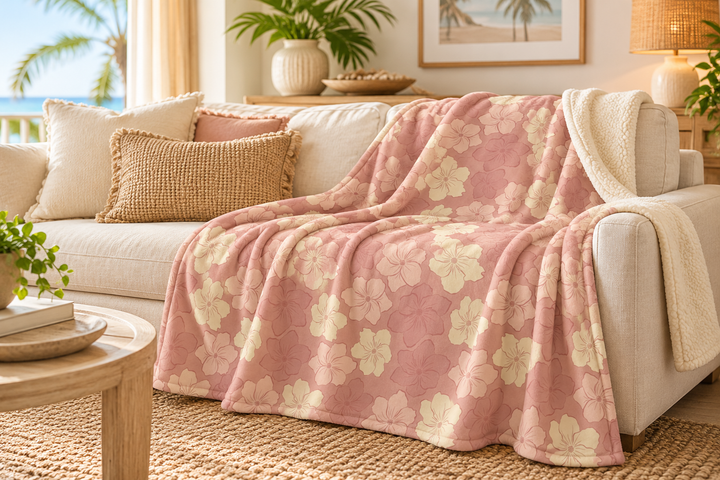 Mokule'ia Tropical Sherpa Blanket | Hawaiian Floral Plush Fleece Throw