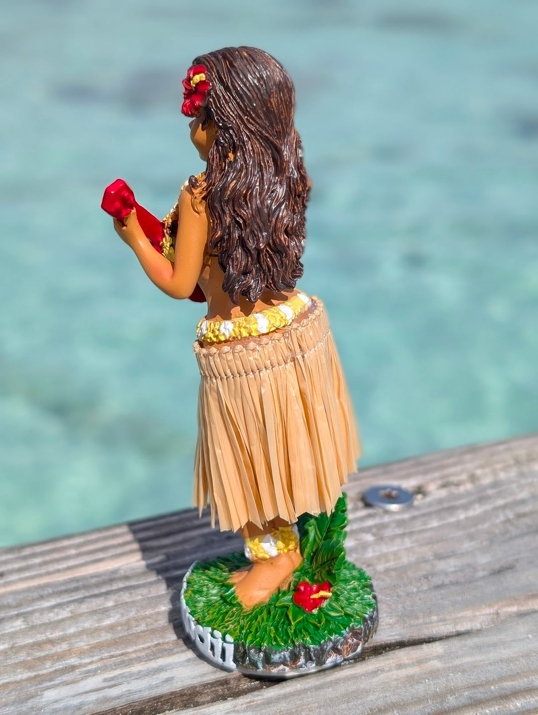 Hawaiian Dashboard Hula Doll (4 inch) | Hand Painted Ukulele Figurine & Tropical Car Decor