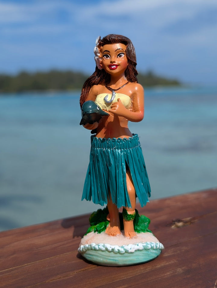 Hula Girl Dashboard Doll (4.3") with Dolphin Charm | Spring Action Hawaiian Car Decor