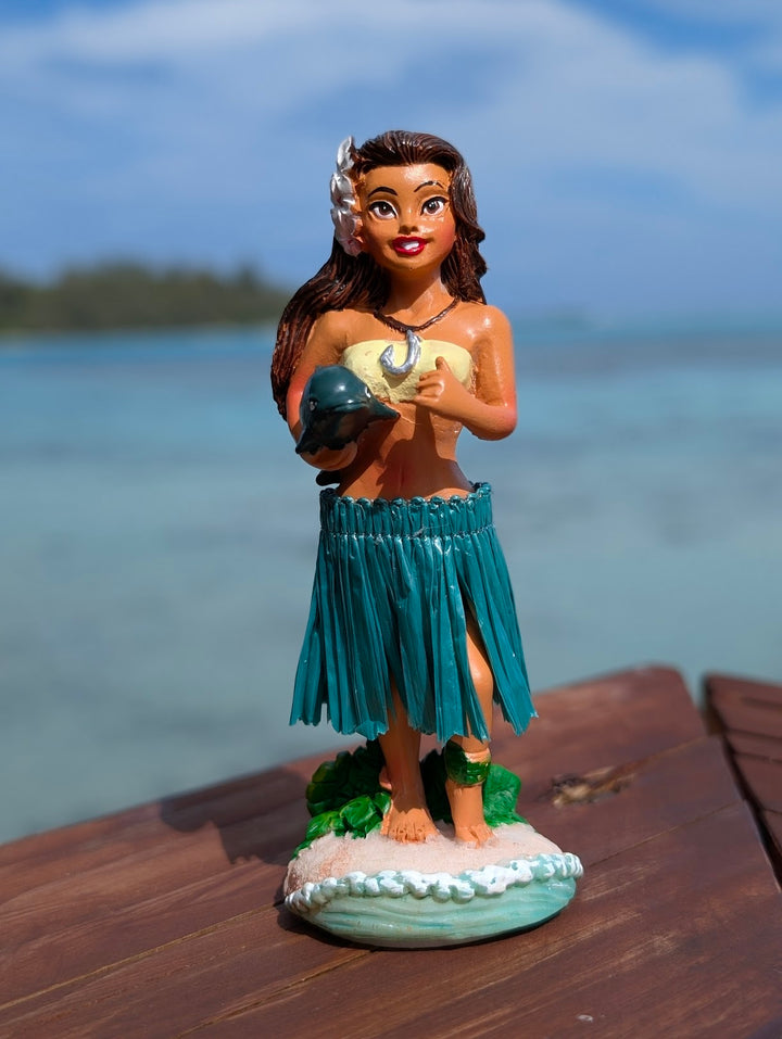 Hula Girl Dashboard Doll (4.3") with Dolphin Charm | Spring Action Hawaiian Car Decor